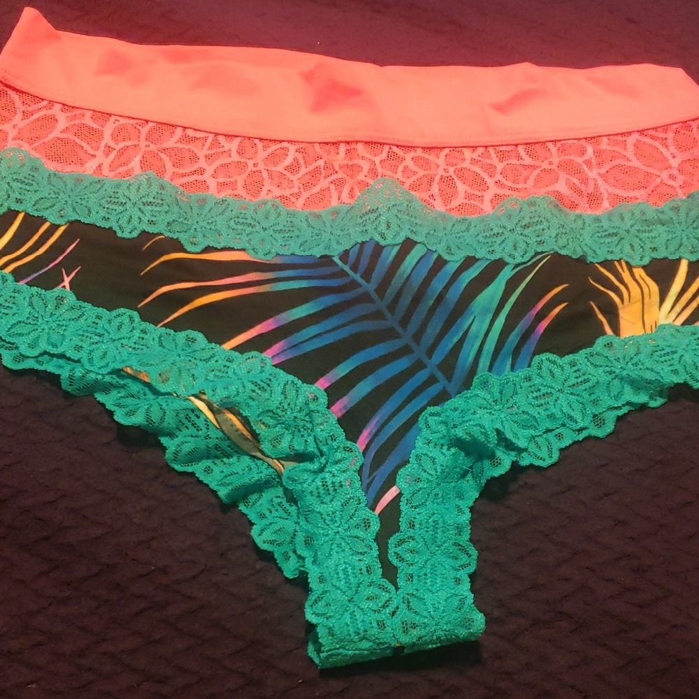 PINK Victoria's Secret Tropical Lace Panties - Coral and Teal
